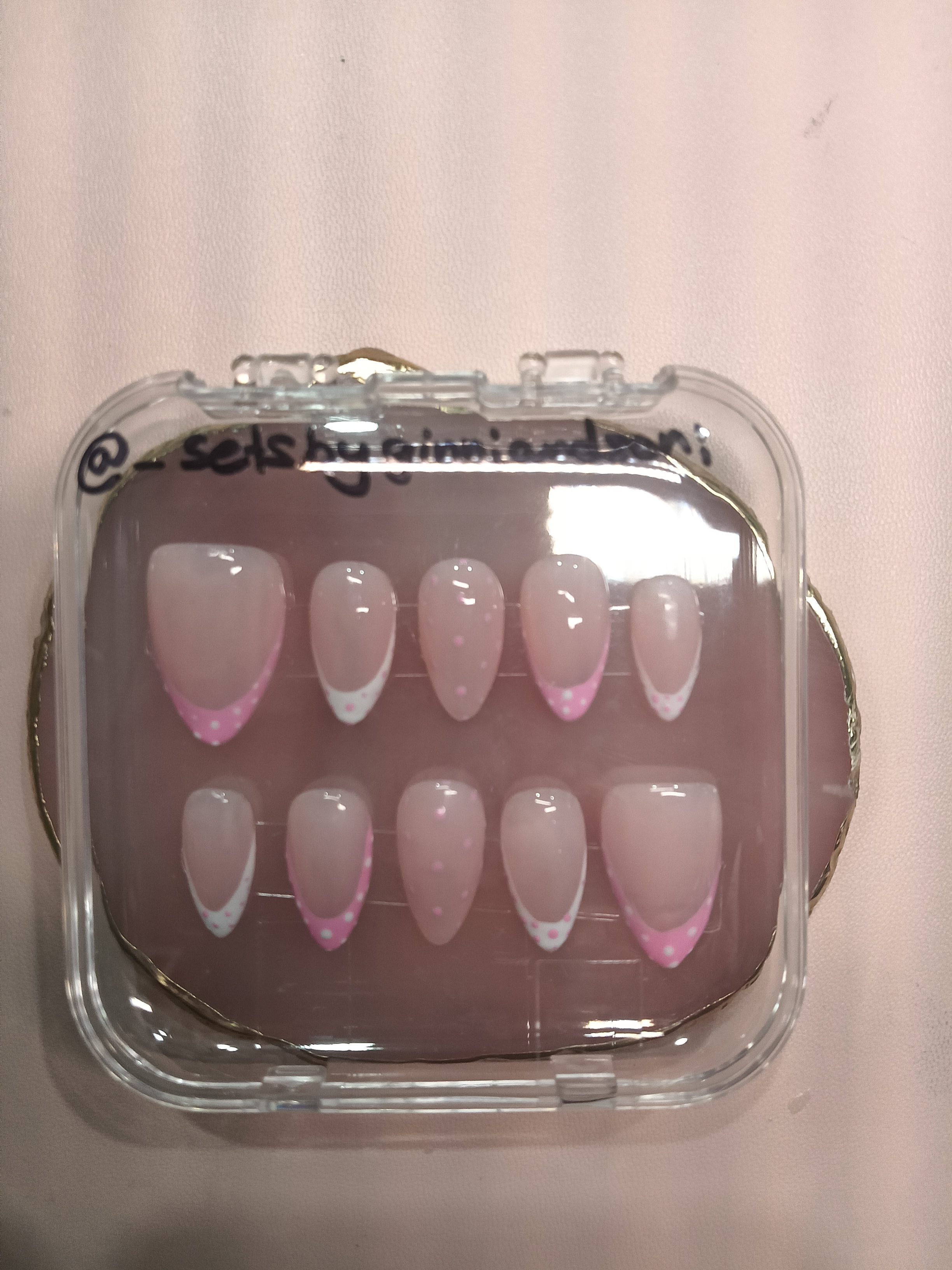 Pink Dot French press-on nail set by Sets by Ginni and Soni